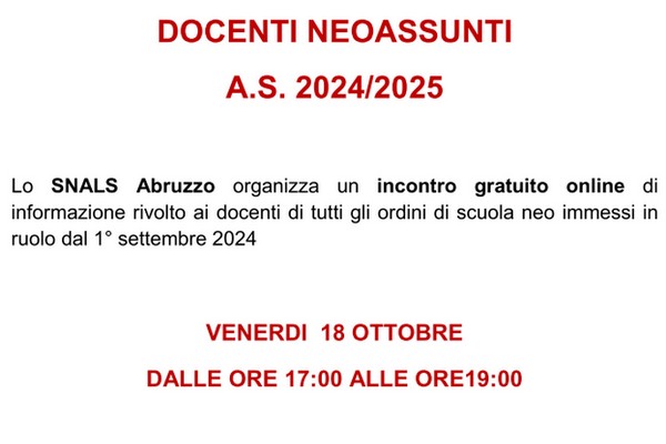 incontro neoassunti 18 ottobre 2024